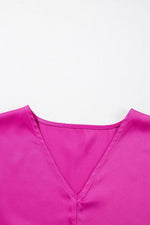 Load image into Gallery viewer, Bright Pink Silky V Neck Dolman Blouse - Fashion Queen - 5