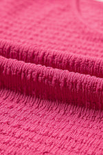 Load image into Gallery viewer, Bright Pink Textured Rolled Sleeve V Neck Tee - Fashion Queen - 14