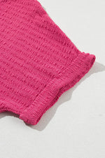 Load image into Gallery viewer, Bright Pink Textured Rolled Sleeve V Neck Tee - Fashion Queen - 16