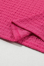 Load image into Gallery viewer, Bright Pink Textured Rolled Sleeve V Neck Tee - Fashion Queen - 17