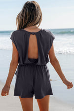 Load image into Gallery viewer, Bristol Black Knit Open Back Cap Sleeve Drawstring Romper - Fashion Queen -  2