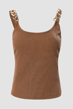 Load image into Gallery viewer, Brown Gold Chain Straps Rib Knit Tank Top - Fashion Queen - 4