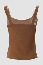 Load image into Gallery viewer, Brown Gold Chain Straps Rib Knit Tank Top - Fashion Queen - 5