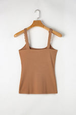 Load image into Gallery viewer, Brown Gold Chain Straps Rib Knit Tank Top - Fashion Queen - 8