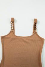 Load image into Gallery viewer, Brown Gold Chain Straps Rib Knit Tank Top - Fashion Queen - 9
