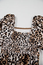 Load image into Gallery viewer, Brown Leopard Print Bubble Sleeve Square Neck Maxi Dress - Fashion Queen - 16