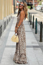 Load image into Gallery viewer, Brown Leopard Printed Halter Neck Backless Ruffled Hem Maxi Dress - Fashion Queen - 10