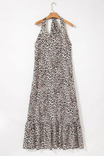 Load image into Gallery viewer, Brown Leopard Printed Halter Neck Backless Ruffled Hem Maxi Dress - Fashion Queen - 13