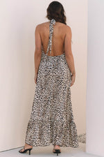 Load image into Gallery viewer, Brown Leopard Printed Halter Neck Backless Ruffled Hem Maxi Dress - Fashion Queen - 2