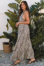 Load image into Gallery viewer, Brown Leopard Printed Halter Neck Backless Ruffled Hem Maxi Dress - Fashion Queen - 3