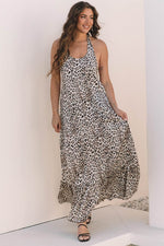 Load image into Gallery viewer, Brown Leopard Printed Halter Neck Backless Ruffled Hem Maxi Dress - Fashion Queen - 7