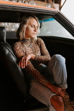 Load image into Gallery viewer, Brown Leopard Smocked Neck Mesh Long Sleeve Bodysuit - Fashion Queen - 16