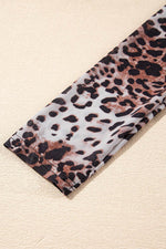 Load image into Gallery viewer, Brown Leopard Smocked Neck Mesh Long Sleeve Bodysuit - Fashion Queen - 25