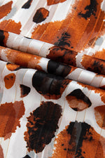 Load image into Gallery viewer, Brown Metallic Threading Accents Pleated Abstract Printed Ruffled 3/4 Sleeve Blouse - Fashion Queen - 22