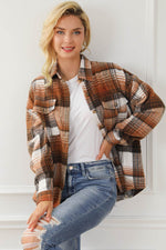 Load image into Gallery viewer, Brown Plaid Flap Pockets Shacket - Fashion Queen - 11