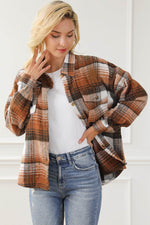 Load image into Gallery viewer, Brown Plaid Flap Pockets Shacket - Fashion Queen - 13