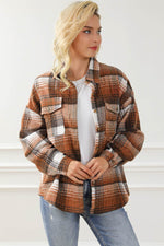 Load image into Gallery viewer, Brown Plaid Flap Pockets Shacket - Fashion Queen - 15