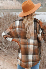 Load image into Gallery viewer, Brown Plaid Flap Pockets Shacket - Fashion Queen - 2