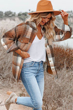Load image into Gallery viewer, Brown Plaid Flap Pockets Shacket - Fashion Queen - 3