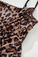 Load image into Gallery viewer, Brown Spaghetti Straps Ruched Leopard Bodysuit - Fashion Queen - 11
