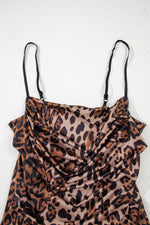 Load image into Gallery viewer, Brown Spaghetti Straps Ruched Leopard Bodysuit - Fashion Queen - 12