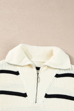 Load image into Gallery viewer, Brown Stripe Zipped Collar Cap Sleeve Knit Top - Fashion Queen - 23