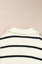 Load image into Gallery viewer, Brown Stripe Zipped Collar Cap Sleeve Knit Top - Fashion Queen - 24