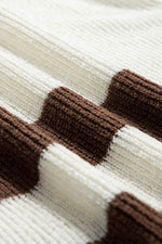 Load image into Gallery viewer, Brown Striped Accent Notched V Neck Cropped Sweater T Shirt - Fashion Queen - 15