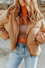 Load image into Gallery viewer, Brown Zip Up Pocketed Puffer Jacket - Fashion Queen - 3