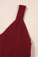 Load image into Gallery viewer, Burgundy Cable Knit Pointelle Slim Fit V Neck Sweater Vest - Fashion Queen - 9