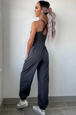 Load image into Gallery viewer, Carbon Grey Back Crossed Straps Hollow Out Jogger Jumpsuit - Fashion Queen - 10