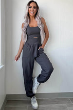 Load image into Gallery viewer, Carbon Grey Back Crossed Straps Hollow Out Jogger Jumpsuit - Fashion Queen - 11