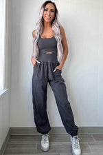Load image into Gallery viewer, Carbon Grey Back Crossed Straps Hollow Out Jogger Jumpsuit - Fashion Queen - 12