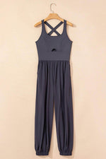 Load image into Gallery viewer, Carbon Grey Back Crossed Straps Hollow Out Jogger Jumpsuit - Fashion Queen - 13