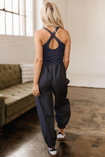 Load image into Gallery viewer, Carbon Grey Back Crossed Straps Hollow Out Jogger Jumpsuit - Fashion Queen - 2