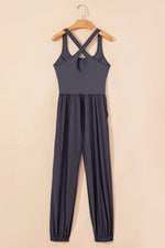 Load image into Gallery viewer, Carbon Grey Back Crossed Straps Hollow Out Jogger Jumpsuit - Fashion Queen - 22