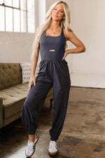 Load image into Gallery viewer, Carbon Grey Back Crossed Straps Hollow Out Jogger Jumpsuit - Fashion Queen - 5