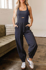 Load image into Gallery viewer, Carbon Grey Back Crossed Straps Hollow Out Jogger Jumpsuit - Fashion Queen - 7
