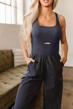 Load image into Gallery viewer, Carbon Grey Back Crossed Straps Hollow Out Jogger Jumpsuit - Fashion Queen - 8