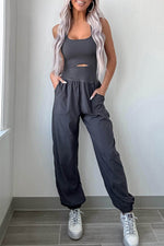 Load image into Gallery viewer, Carbon Grey Back Crossed Straps Hollow Out Jogger Jumpsuit - Fashion Queen - 9
