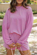 Load image into Gallery viewer, Carbon Grey Corded Knit Long Sleeve Top and High Waist Shorts Set - Fashion Queen - 13