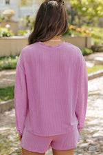 Load image into Gallery viewer, Carbon Grey Corded Knit Long Sleeve Top and High Waist Shorts Set - Fashion Queen - 14