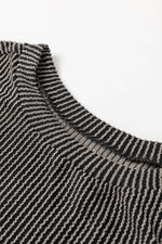 Load image into Gallery viewer, Carbon Grey Corded Knit Long Sleeve Top and High Waist Shorts Set - Fashion Queen - 18