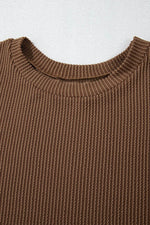 Load image into Gallery viewer, Carbon Grey Corded Knit Long Sleeve Top and High Waist Shorts Set - Fashion Queen - 24