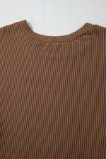 Load image into Gallery viewer, Carbon Grey Corded Knit Long Sleeve Top and High Waist Shorts Set - Fashion Queen - 26