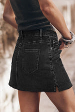 Load image into Gallery viewer, Carbon Grey Mineral Wash Ripped Raw Hem Denim Mini Skirt - Fashion Queen - 2