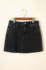 Load image into Gallery viewer, Carbon Grey Mineral Wash Ripped Raw Hem Denim Mini Skirt - Fashion Queen - 3