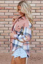 Load image into Gallery viewer, Cinnamon Plaid Corduroy Patchwork Chest Pocket Shacket - Fashion Queen - 14