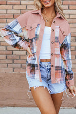 Load image into Gallery viewer, Cinnamon Plaid Corduroy Patchwork Chest Pocket Shacket - Fashion Queen - 17