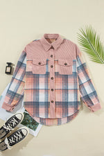Load image into Gallery viewer, Cinnamon Plaid Corduroy Patchwork Chest Pocket Shacket - Fashion Queen - 27